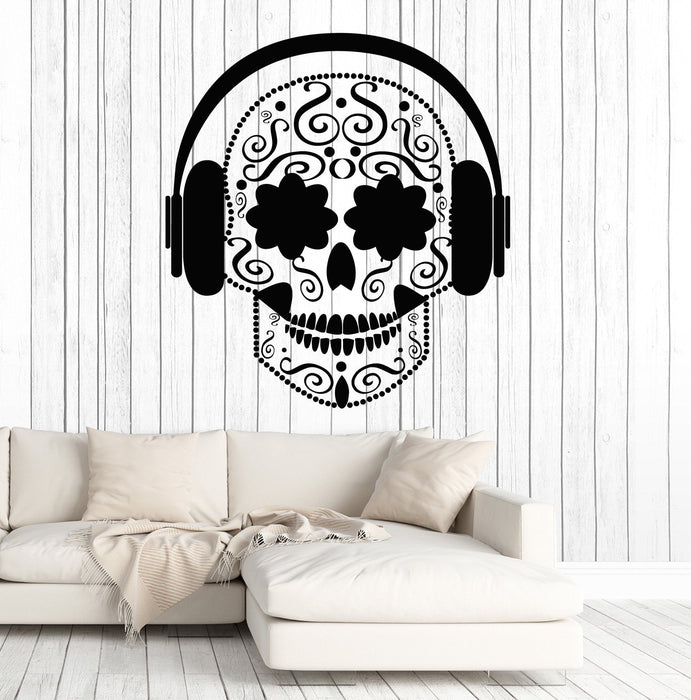Vinyl Wall Decal Skull Headphones Music Teen Room Musical Stickers Unique Gift (ig4671)