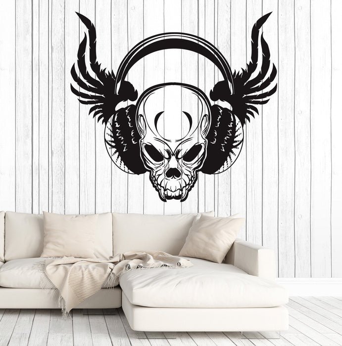 Autocollant mural en vinyle Cool Skull Wings Casque Art musical Autocollants Cadeau unique (ig4803)