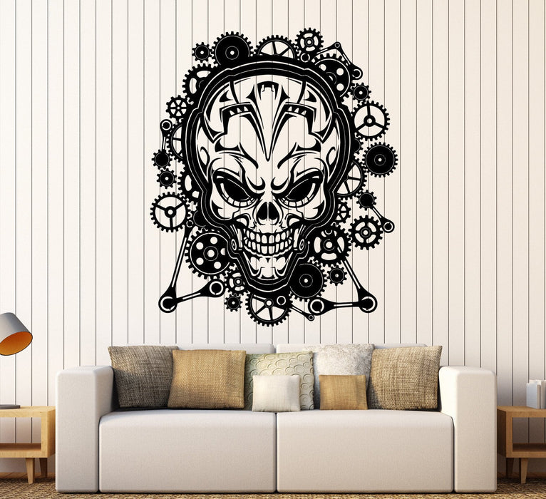 Vinyl Wall Decal Skull Steampunk Gears Teen Room Stickers Mural Unique Gift (ig4422)