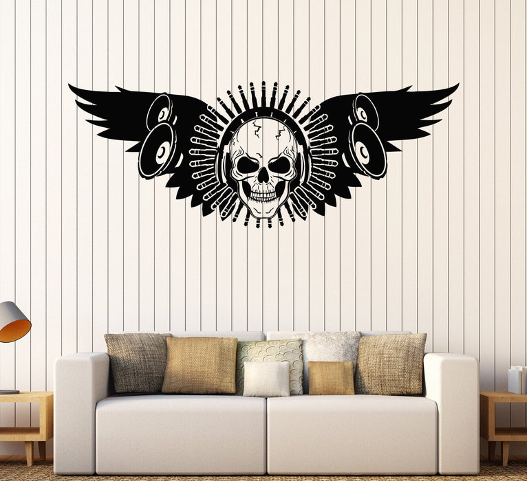 Autocollant mural en vinyle Musique Son Crâne Ailes Art Musical Autocollants Cadeau Unique (ig4015)