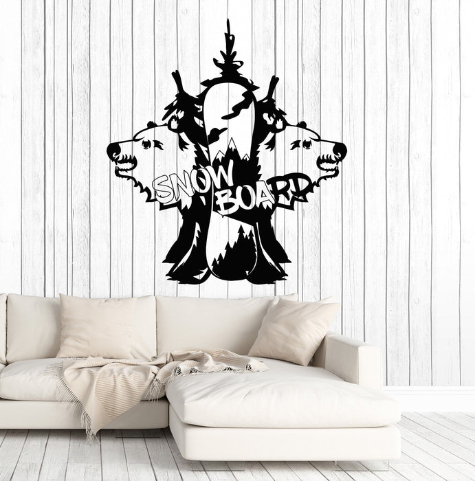 Vinyl Wall Decal Snowboard Bears Tree Snowboarding Stickers Murals Unique Gift (ig4863)