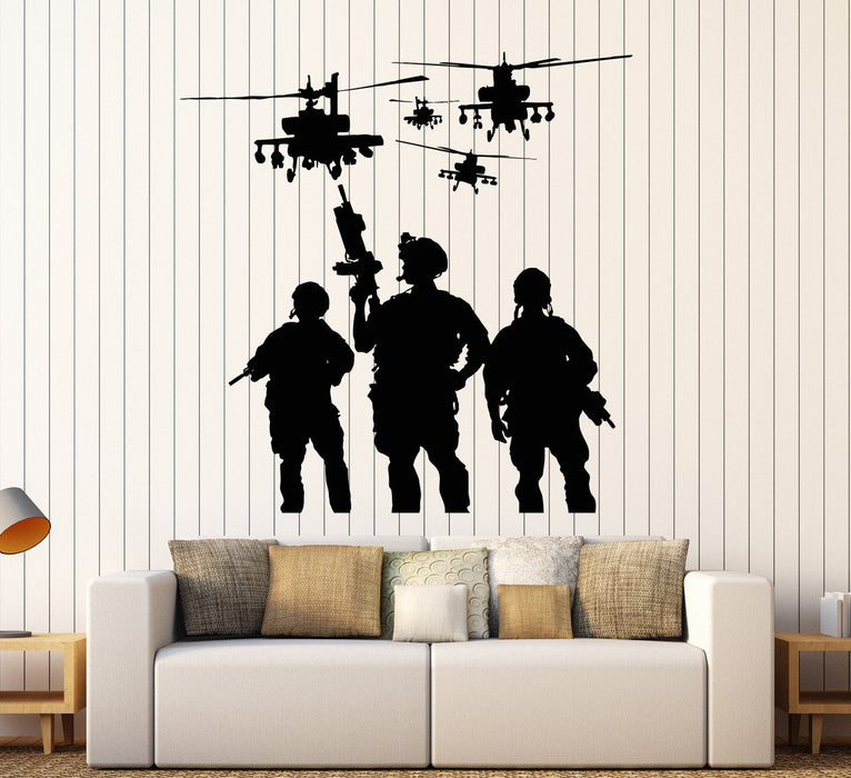 Vinyl Wall Decal Soldiers Helicopters Military War Stickers Mural Unique Gift (ig3801)