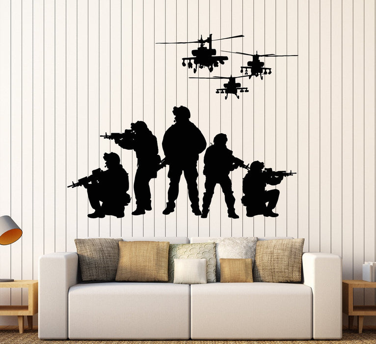Vinyl Wall Decal Soldiers Helicopters Patriotic Art Military Stickers Unique Gift (ig4077)