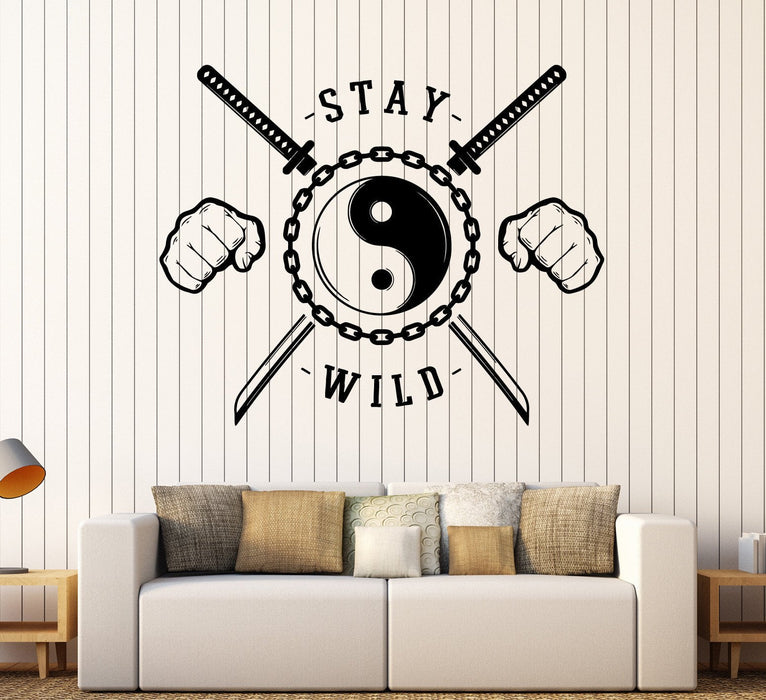 Vinyl Wall Decal Stay Wild Zen Yin Yang Asian Martial Arts Stickers Unique Gift (ig4451)