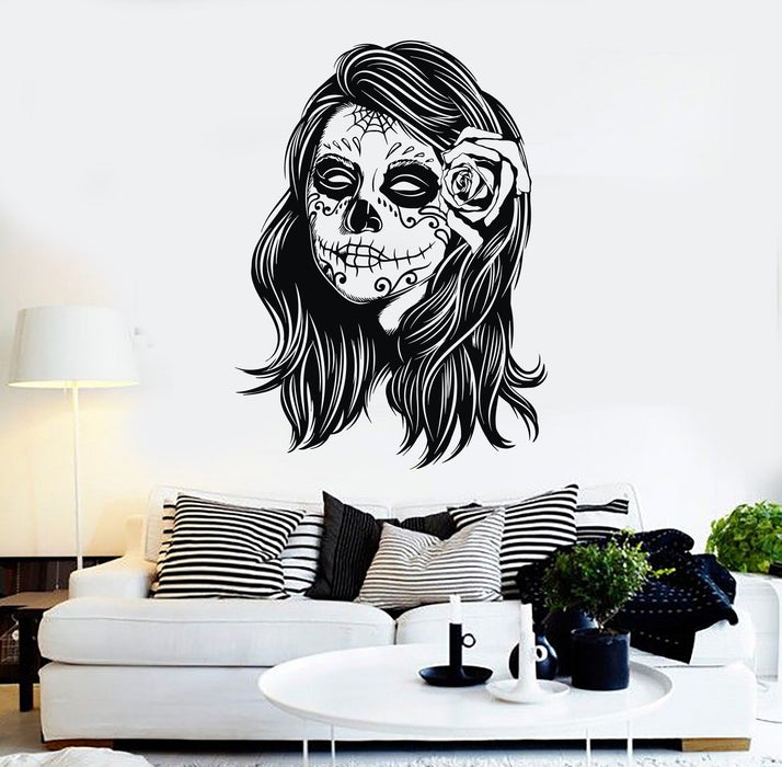 Autocollant mural en vinyle Femme Calaveras Maquillage Mexique Jour des Morts Autocollants Cadeau Unique (ig4576)