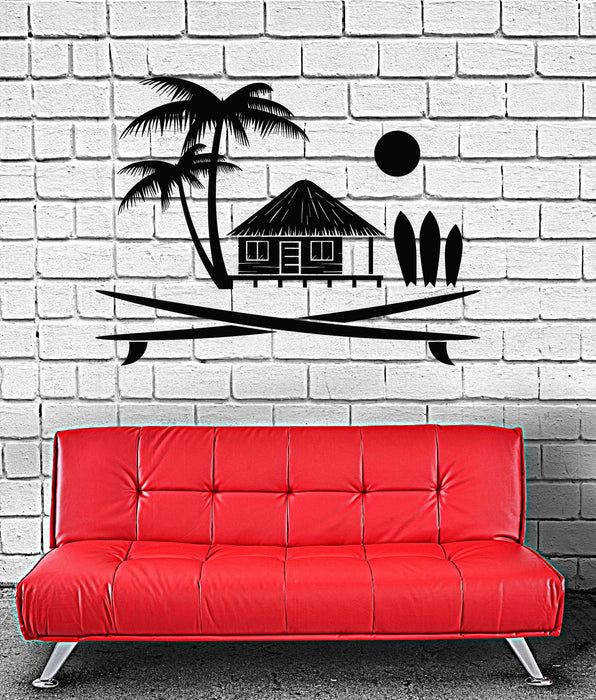 Vinyl Wall Decal Surfing Beach House Palm Ocean Stickers Unique Gift (ig4244)