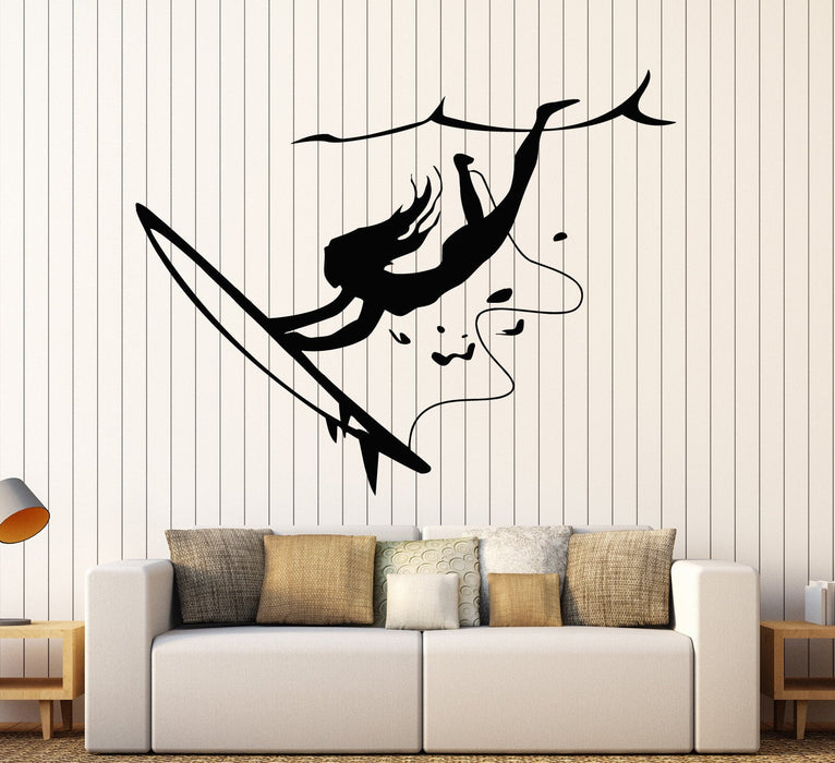 Vinyl Wall Decal Surfing Girl Extreme Sports Art Ocean Beach Stickers Unique Gift (ig4161)