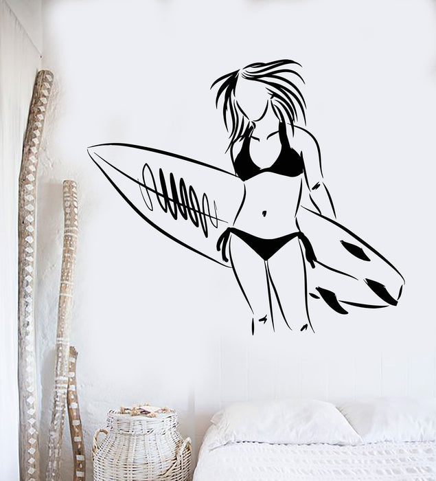 Vinyl Wall Decal Surfing Girl Surf Surfer Water Sports Stickers Unique Gift (ig4529)