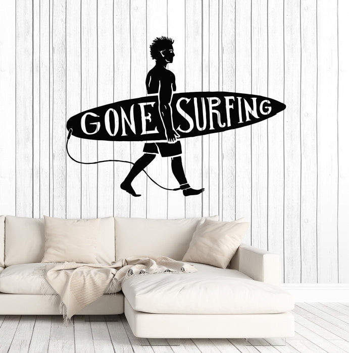 Vinyl Wall Decal Surfing Guy Surf Beach Surfer Quote Stickers Murals Unique Gift (ig4829)