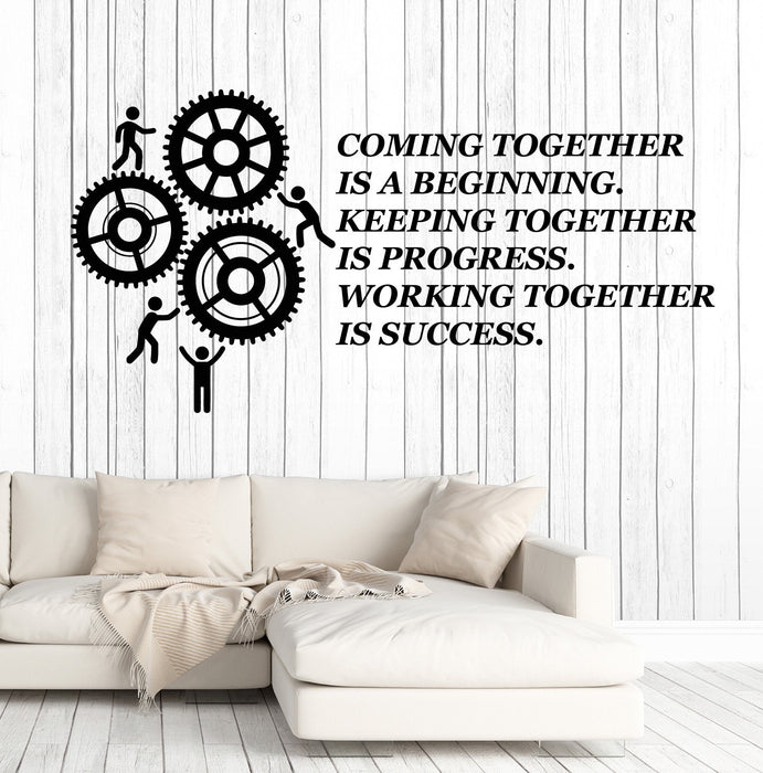 Vinyl Wall Decal Teamwork Quote Office Motivation Gears Stickers Murals Unique Gift (ig4716)