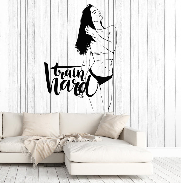 Vinyl Wall Decal Train Hard Fitness Girl Gym Sports Motivation Stickers Unique Gift (ig4800)