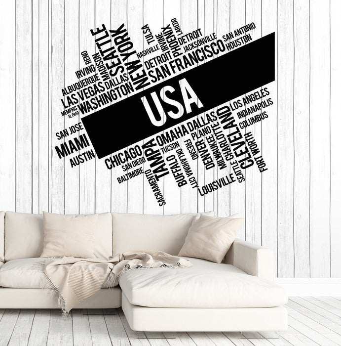 Vinyl Wall Decal USA Cities Abstract Map United States Stickers Murals Unique Gift (ig4794)