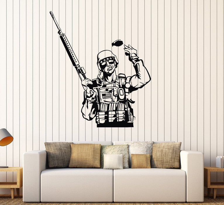 Autocollant mural en vinyle Soldat américain Art militaire Autocollants pour chambre de garçon Cadeau unique (ig3945)
