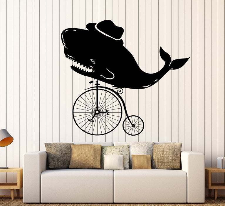 Vinyl Wall Decal Vintage Whale Velocipede Old Bicycle Stickers Unique Gift (ig4039)