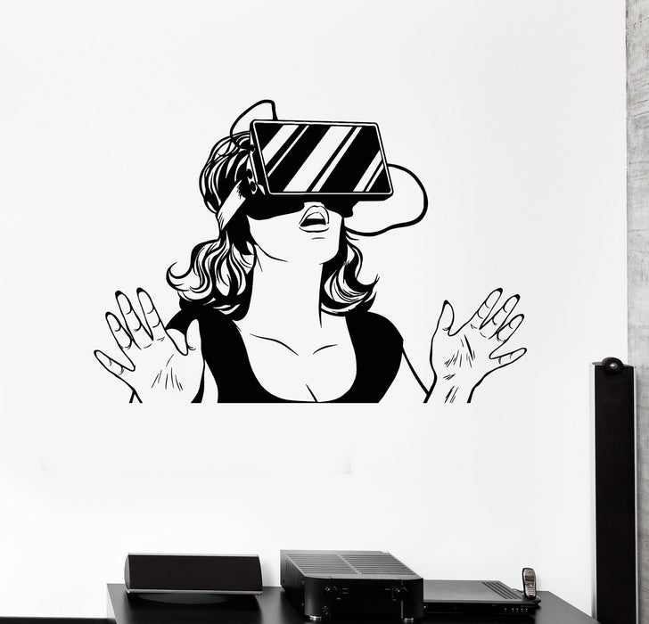 Vinyl Wall Decal Virtual Reality Headset VR Device Woman Stickers Unique Gift (ig4496)
