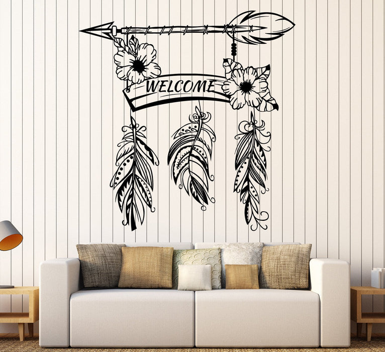 Vinyl Wall Decal Welcome Feathers Home Decoration Room Stickers Mural Unique Gift (ig4590)
