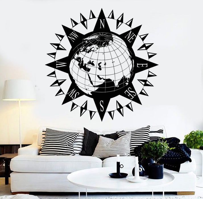 Vinyl Wall Decal Earth Wind Rose Geography School Nautical Stickers Unique Gift (ig4533)