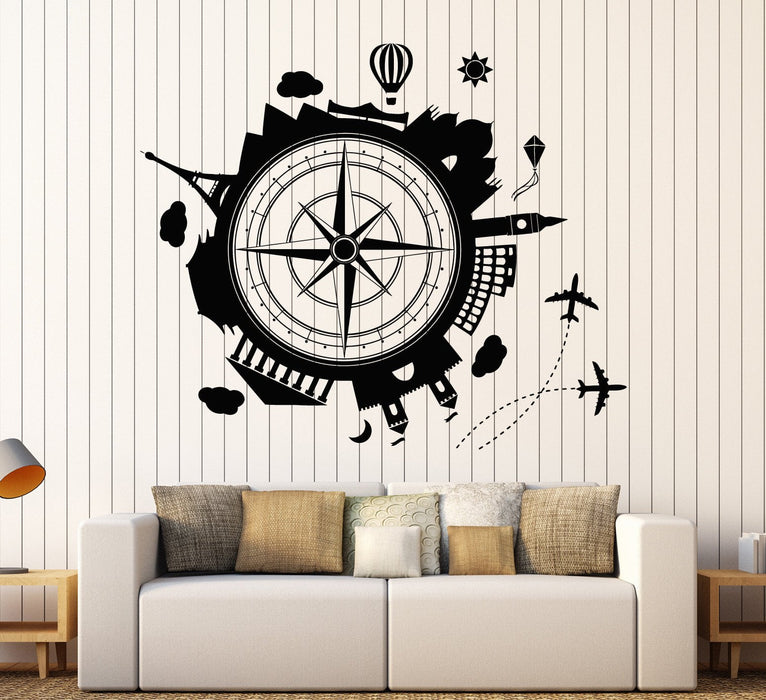 Vinyl Wall Decal Travel Agency Earth Wind Rose House Interior Stickers Unique Gift (ig4081)