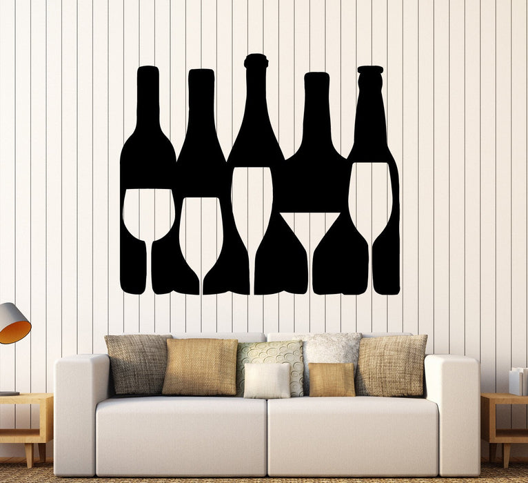 Vinyl Wall Decal Wine Alcohol Bottle Bar Drink Glass Stickers Unique Gift (ig4551)