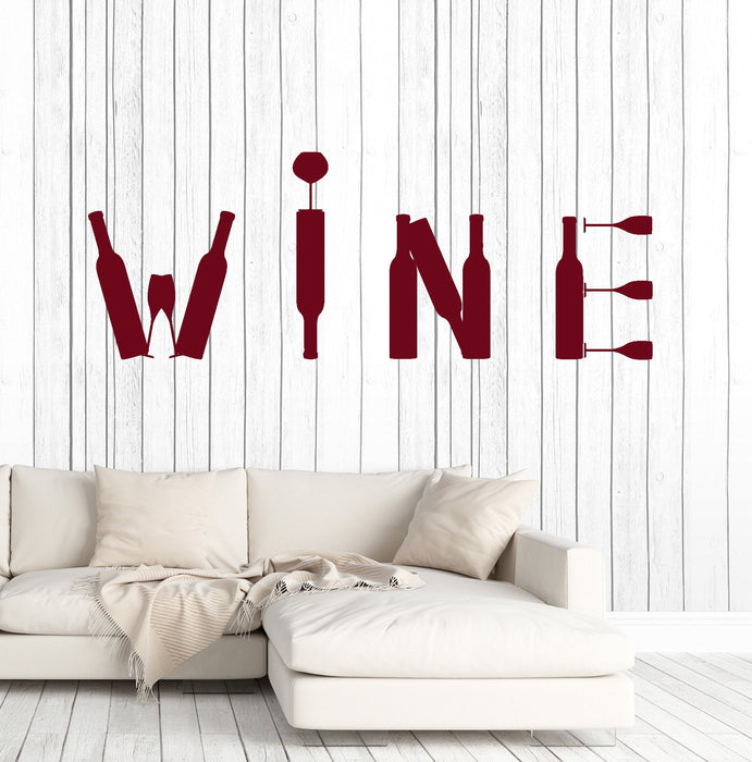 Vinyl Wall Decal Wine Bottle Bar Alcohol Restaurant Stickers Unique Gift (ig4790)