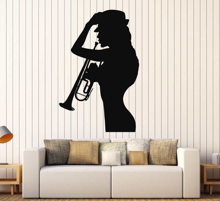 Виниловая наклейка на стену женский силуэт саксофон музыка джаз наклейки уникальный подарок (ig4605)
