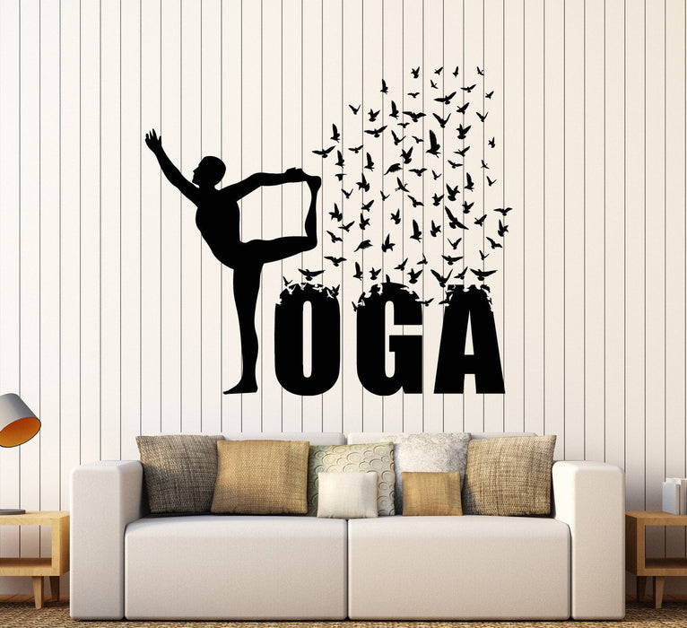 Vinyl Wall Decal Yoga Pose Birds Meditation Woman Stickers Unique Gift (ig3922)