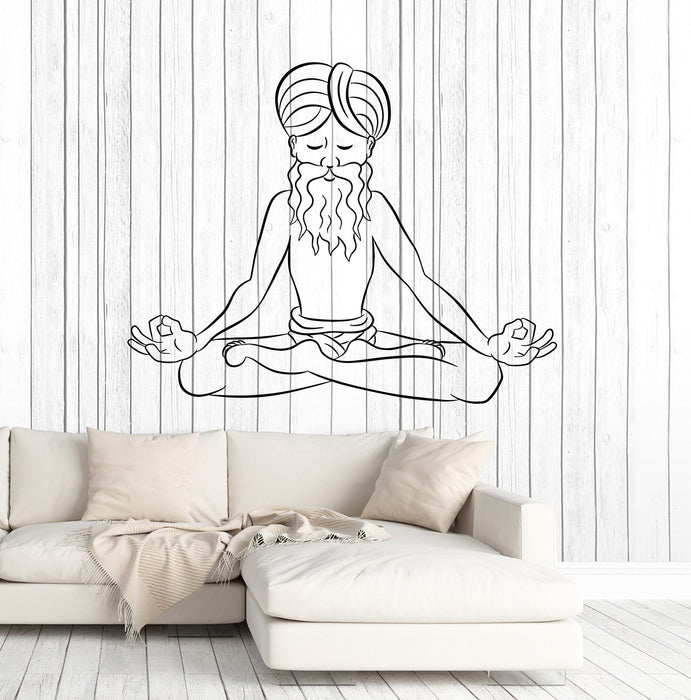 Vinyl Wall Decal Old Meditating Yogi Yoga Studio Hinduism Stickers Mural Unique Gift (ig4945)