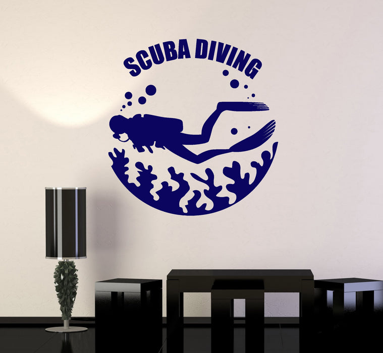 Vinyl Wall Decal Scuba Diving Underwater Diver Water Bubbles Stickers Mural Unique Gift (ig4963)