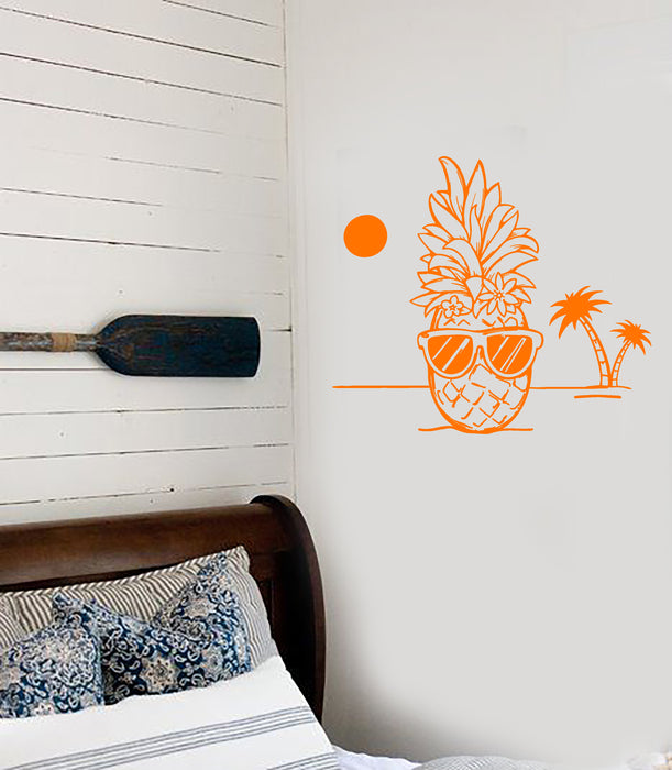 Vinyl Wall Decal Pineapple Hawaii Beach Tropical Style Funny Sunglasses Summer Stickers (4186ig)