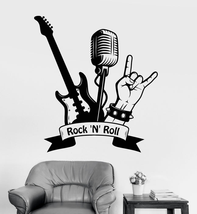 Vinyl Wall Decal Rock'n'roll Guitar Microphone Musical Stickers Unique Gift (ig4471)