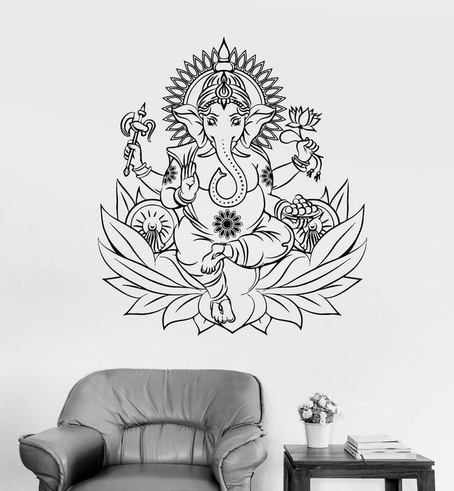 Vinyl Wall Decal Ganesha Hindu Elephant God Lotus Hinduism Stickers Unique Gift (ig3409)