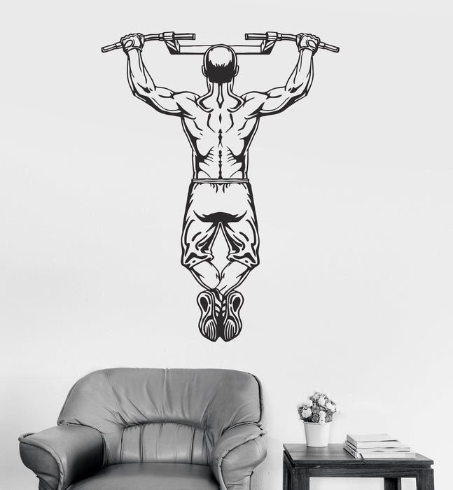 Vinyl Wall Decal Gym Fitness Workout Bodybuilding Man Pulling Up Stickers Unique Gift (ig3181)