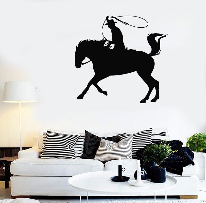 Wall Stickers Vinyl Decal Texas Cowboy Horse Rider Silhouette Lasso Unique Gift (ig307)