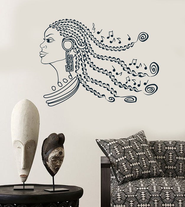 Vinyl Wall Decal Beautiful Afro Woman Hairstyle Black Music Decor Stickers Unique Gift (ig3035)