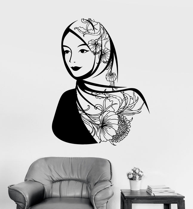 Vinyl Wall Decal Arabic Beautiful Woman Headscarf Muslim Islam Stickers Unique Gift (ig3621)