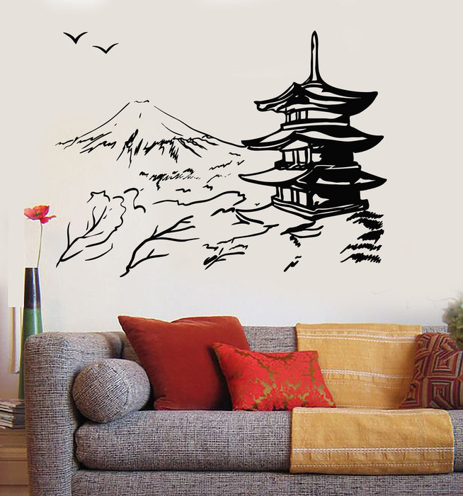 Vinyl Wall Decal Asian Pagoda Mountain Japan Oriental Nature Stickers Unique Gift (ig3647)
