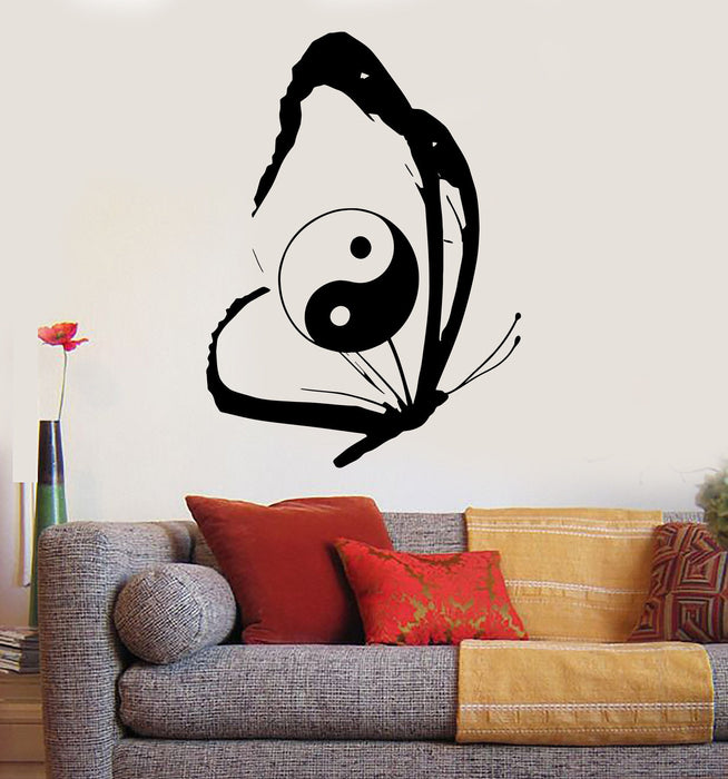 Vinyl Wall Decal Butterfly Chinese Yin Yang Tao Taoism Zen Stickers Unique Gift (ig3392)