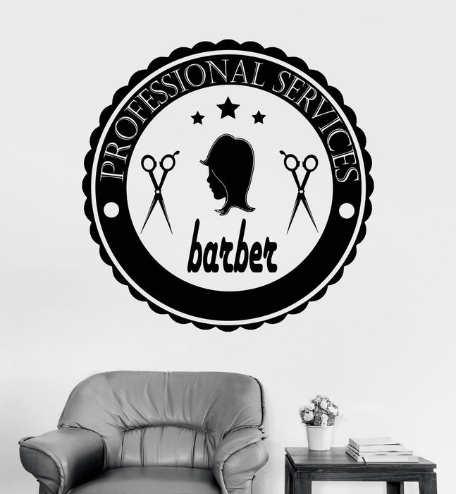 Vinyl Wall Decal Barber Logo Hair Salon Hairdresser Barbershop Stickers Unique Gift (ig3563)