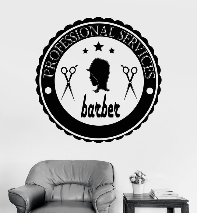 Autocollant mural en vinyle avec logo de barbier, salon de coiffure, coiffeur, autocollants, cadeau unique (ig3563)