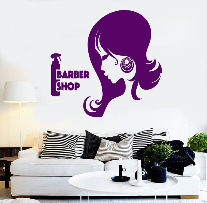 Vinyl Wall Decal Barber Shop Woman Hair Stylist Beauty Salon Mural Unique Gift (ig3762)