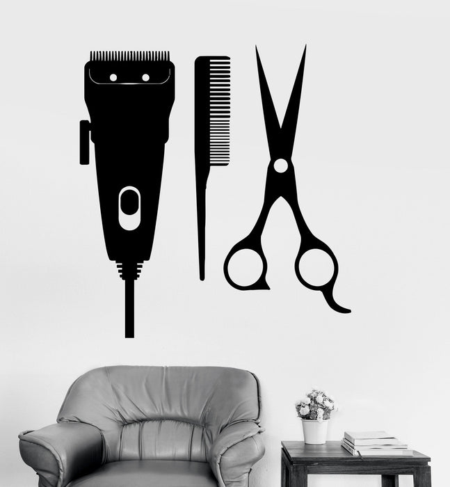 Vinyl Wall Decal Barber Tools Hair Salon Hairdresser Stylist Stickers Unique Gift (ig3571)