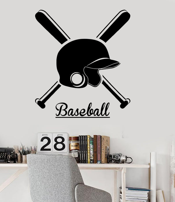 Vinyl Wall Decal Baseball Helmet Bat Sports Fan Stickers Unique Gift (ig3428)