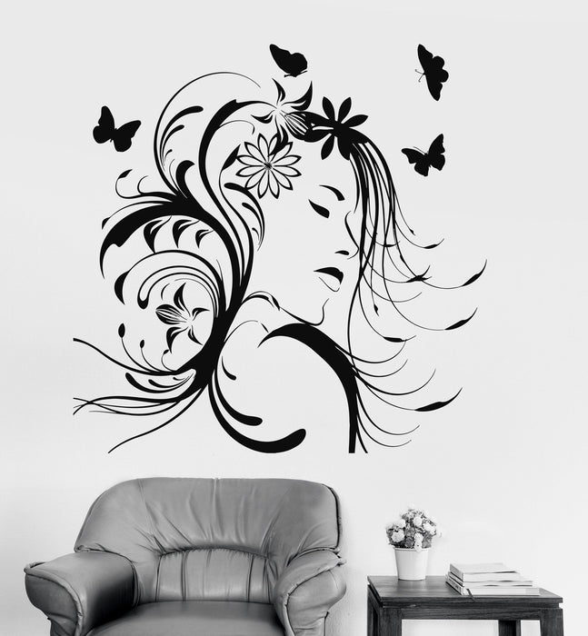 Vinyl Wall Decal Pretty Woman Beauty Salon Hairstyle Butterflies Stickers Unique Gift (ig3209)