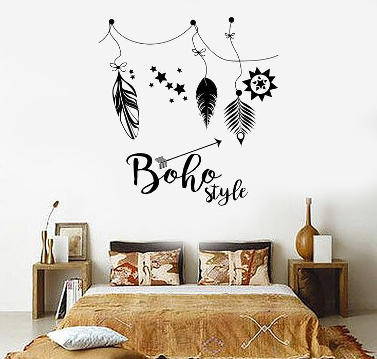 Vinyl Wall Decal Boho Style Hippie Ethnic Feathers Stickers Mural Unique Gift (ig3699)