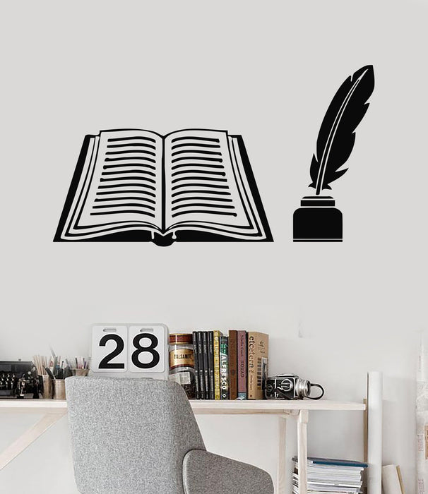 Vinyl Wall Decal Book Feather Bookstore Bookworm School Science Stickers Unique Gift (087ig)