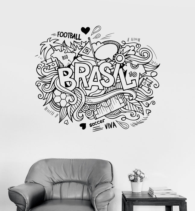 Vinyl Wall Decal Brazil Soccer South America Sketch Stickers Unique Gift (ig3101)