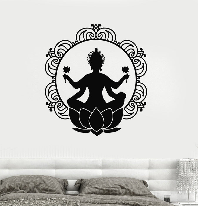 Vinyl Wall Decal Vishnu Hinduism Lotus Buddhism Yoga Meditation Stickers Mural (ig2898)