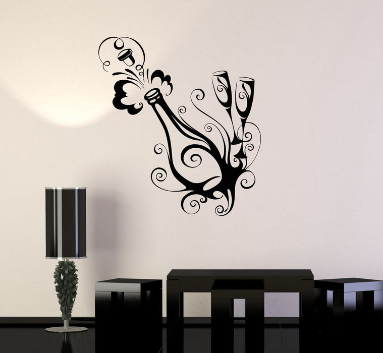 Wall Decal Champagne Glasses Drink Holiday Restaurant Vinyl Stickers Unique Gift (ig2899)