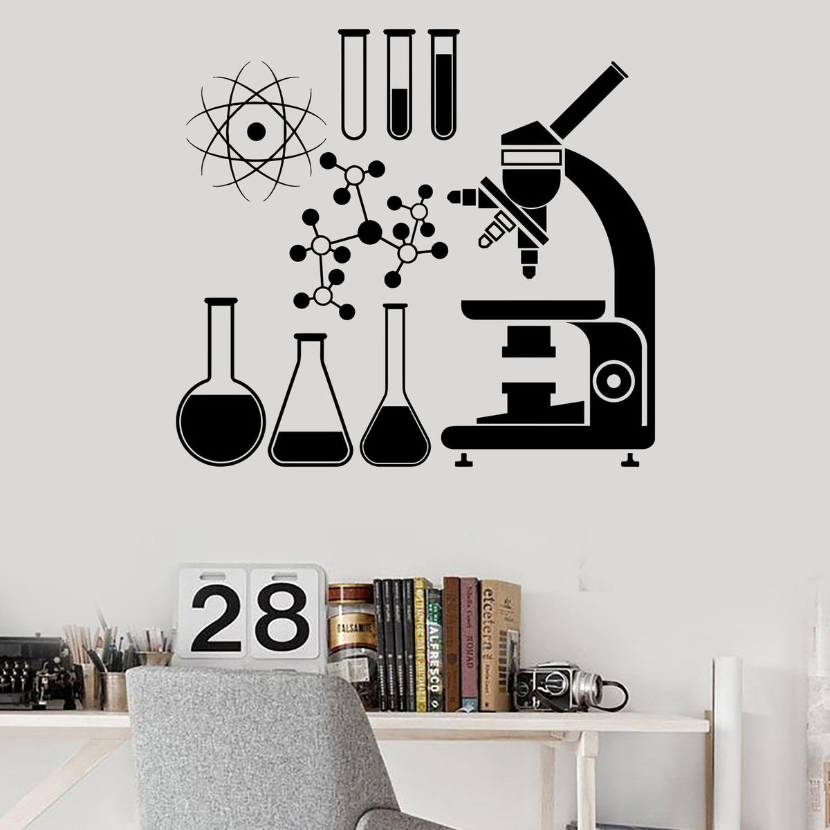 Wall Vinyl Decal Microscope Science Scientist Chemistry School Sticker ...