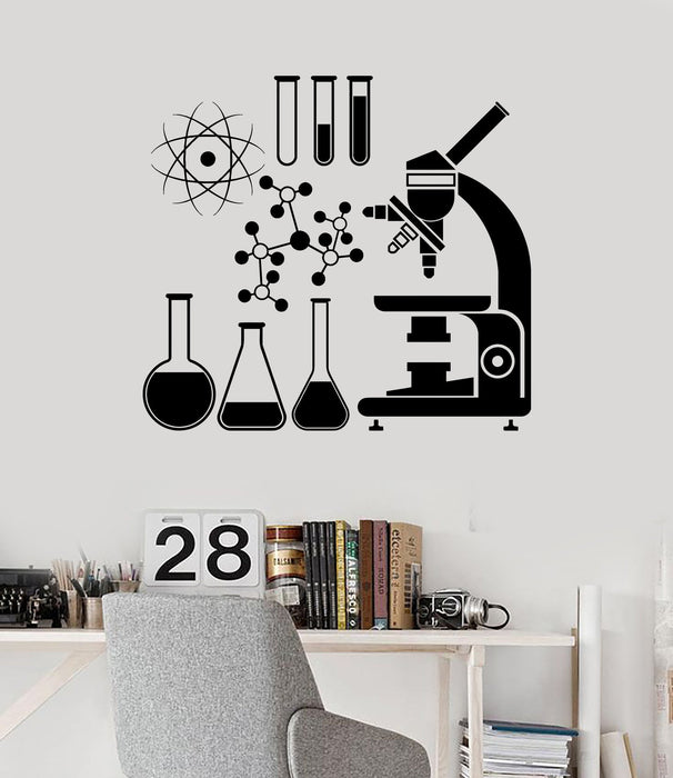 Wall Vinyl Decal Microscope Science Scientist Chemistry School Stickers Unique Gift (ig3079)